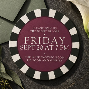 Raspberry Striped Round Rehearsal Dinner Wedding Invitation