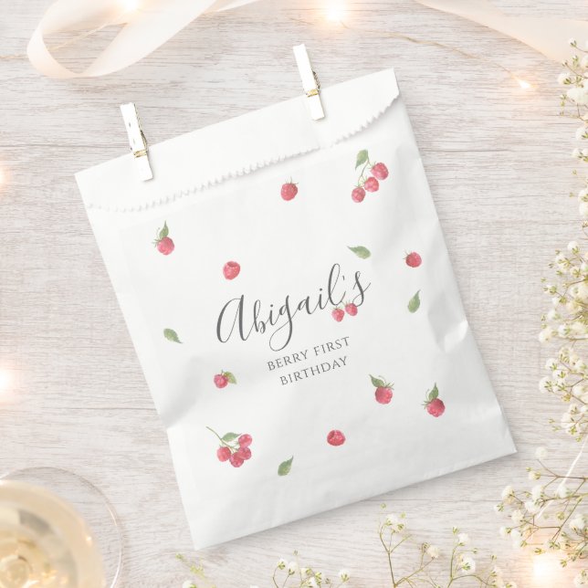 Raspberry Sweet Berry First Birthday Party Favour Bag (Clipped)
