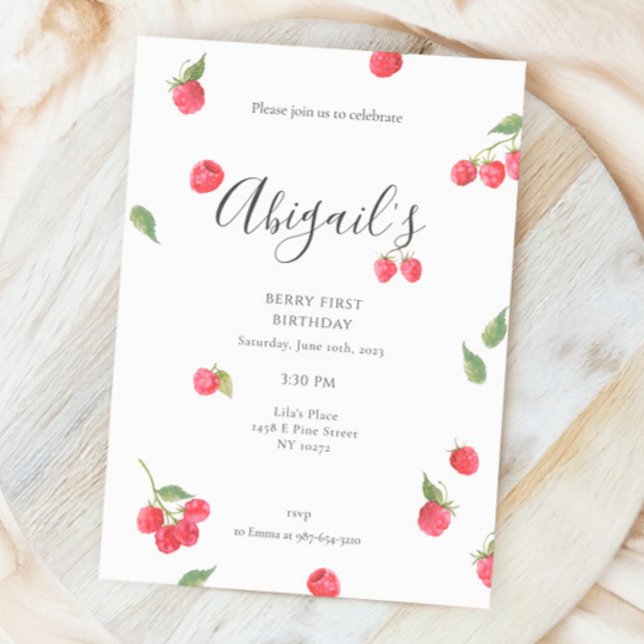 Raspberry Sweet Berry First Birthday Party Invitation (Creator Uploaded)