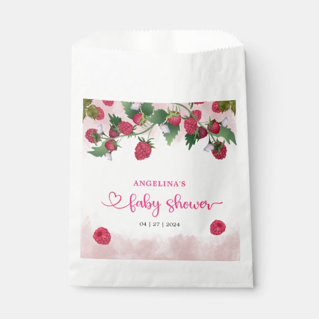 Raspberry Sweet Watercolor Girl Baby Shower Favour Bag (Front)