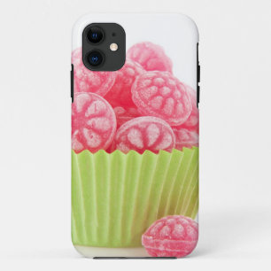 Raspberry tasty candy sweets in green cup cake iPhone 11 case