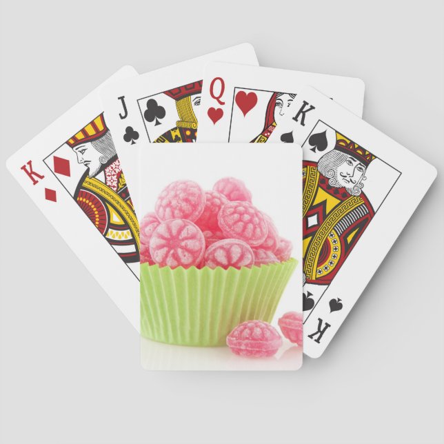 Raspberry tasty candy sweets in green cup cake playing cards (Back)