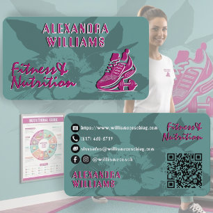Raspberry Teal Flourished Fitness & Nutrition Business Card