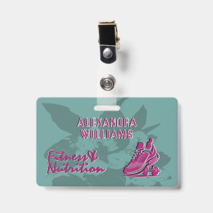 Raspberry Teal Flourished Fitness & Nutrition ID Badge