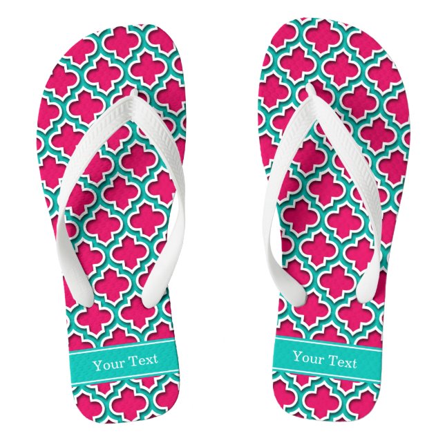 Raspberry, Teal Moroccan #5DS Teal Name Monogram Thongs (Footbed)