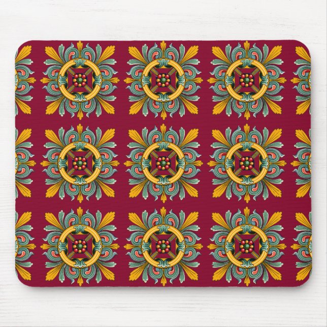 Raspberry Victorian Tile Design Mouse Pad (Front)