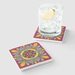 Raspberry Victorian Tile Design Stone Coaster