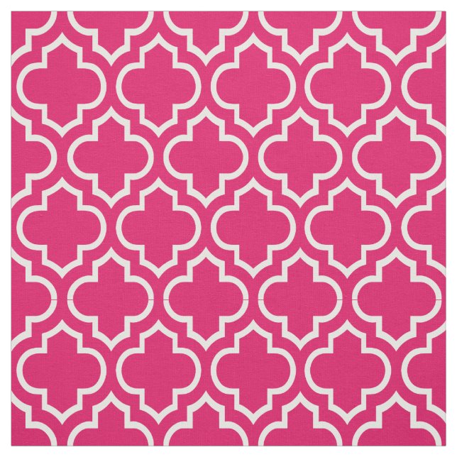 Raspberry, White Moroccan Quatrefoil #6 Fabric (Swatch)