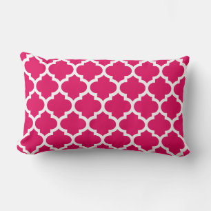 Raspberry White Moroccan Quatrefoil Pattern #5 Lumbar Cushion