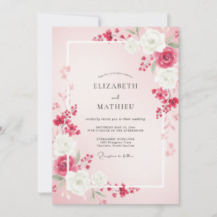 Raspberry White Ranunculus Wedding Invitation