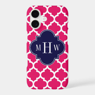 Raspberry Wht Moroccan #5 Navy 3 Initial Monogram