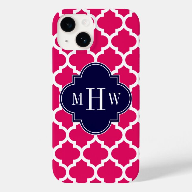 Raspberry Wht Moroccan #5 Navy 3 Initial Monogram Case-Mate iPhone Case (Back)