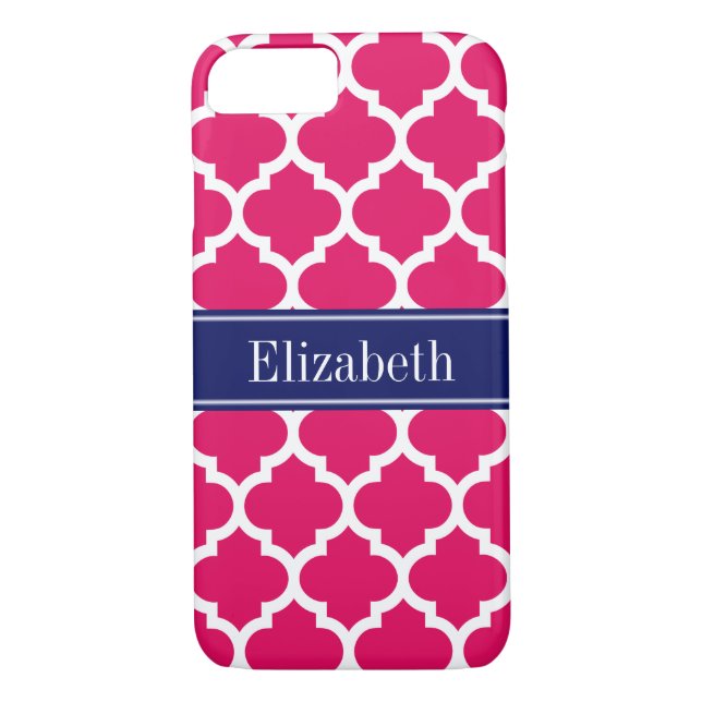 Raspberry Wht Moroccan #5 Navy Blue Name Monogram Case-Mate iPhone Case (Back)