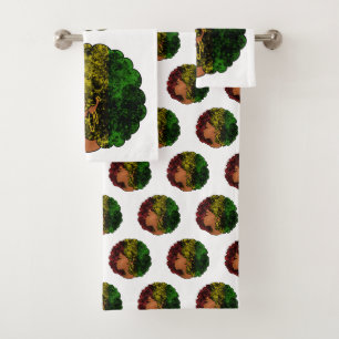 Rasta black girl woman afro red yellow green bath towel set