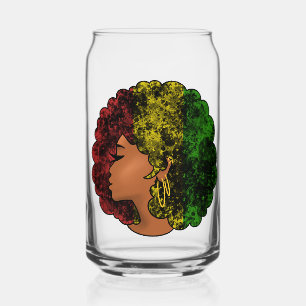 Rasta black girl woman afro red yellow green can glass