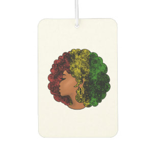 Rasta black girl woman afro red yellow green  car air freshener
