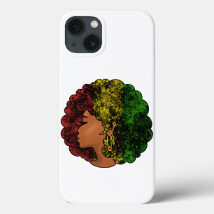 Rasta black girl woman afro red yellow green iPhone 13 case