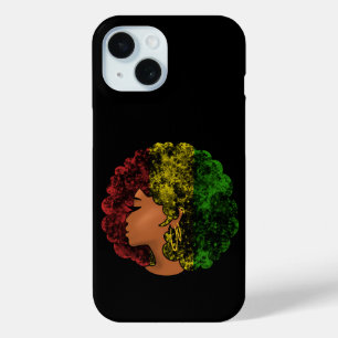 Rasta black girl woman afro red yellow green iPhone 15 case