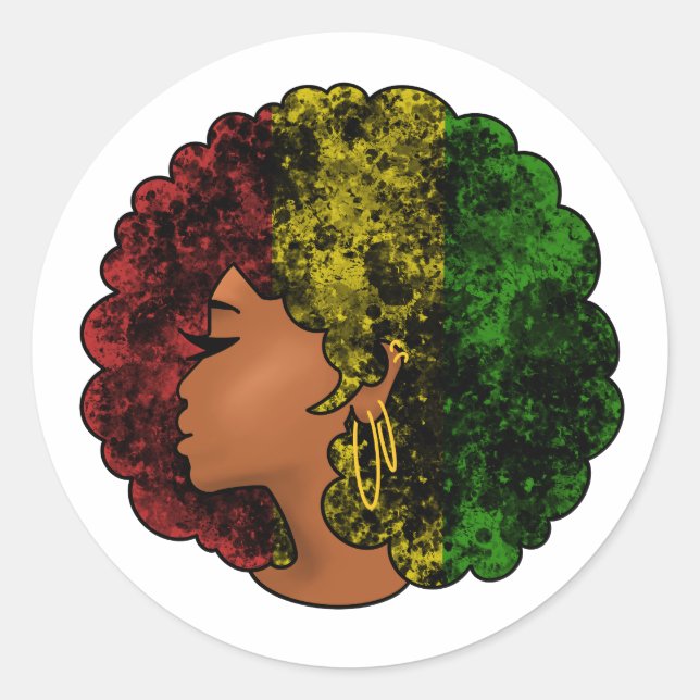 Rasta black girl woman afro red yellow green  classic round sticker (Front)