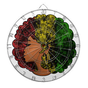 Rasta black girl woman afro red yellow green dartboard