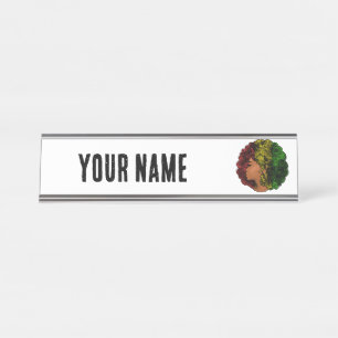 Rasta black girl woman afro red yellow green desk name plate