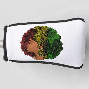 Rasta black girl woman afro red yellow green golf head cover
