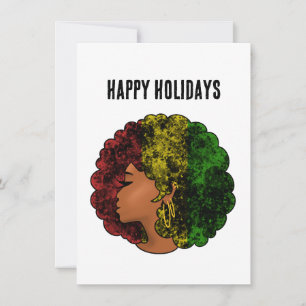 Rasta black girl woman afro red yellow green  holiday card
