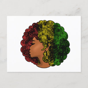 Rasta black girl woman afro red yellow green holiday postcard