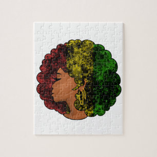 Rasta black girl woman afro red yellow green jigsaw puzzle