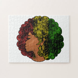 Rasta black girl woman afro red yellow green jigsaw puzzle