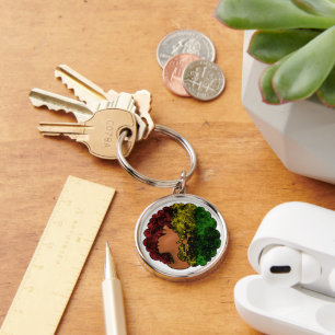 Rasta black girl woman afro red yellow green key ring