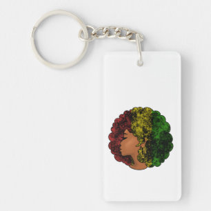 Rasta black girl woman afro red yellow green key ring