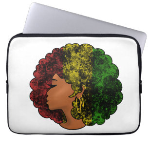 Rasta black girl woman afro red yellow green laptop sleeve