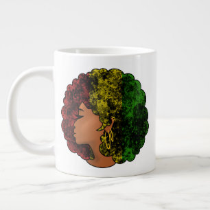 Rasta black girl woman afro red yellow green  large coffee mug