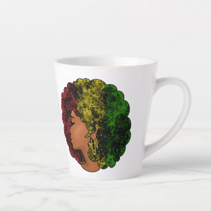 Rasta black girl woman afro red yellow green latte mug