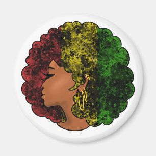 Rasta black girl woman afro red yellow green magnet