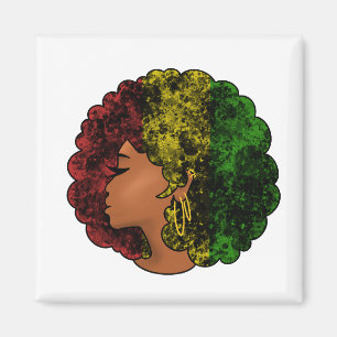 Rasta black girl woman afro red yellow green magnet