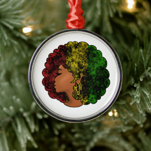Rasta black girl woman afro red yellow green  metal ornament