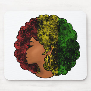 Rasta black girl woman afro red yellow green mouse pad