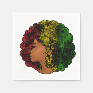 Rasta black girl woman afro red yellow green napkin