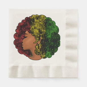 Rasta black girl woman afro red yellow green napkin