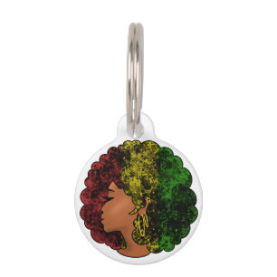 Rasta black girl woman afro red yellow green pet tag