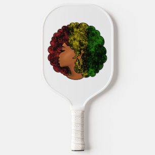 Rasta black girl woman afro red yellow green pickleball paddle