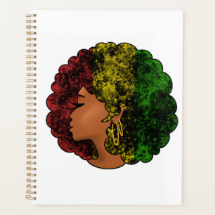 Rasta black girl woman afro red yellow green  planner