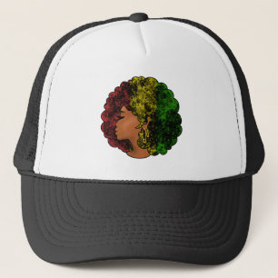 Rasta black girl woman afro red yellow green  trucker hat