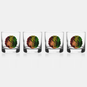 Rasta black girl woman afro red yellow green whiskey glass
