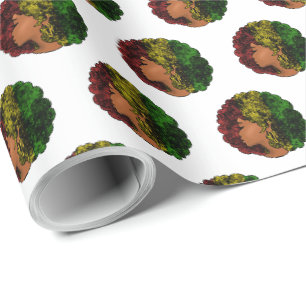 Rasta black girl woman afro red yellow green wrapping paper