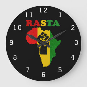 Rasta Black Power Fist over Africa Wall Clock