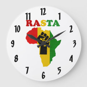 Rasta Black Power Fist over Africa Wall Clock