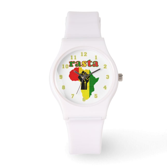 Rasta,  Black Power Fist over Africa White   Watch (Front)